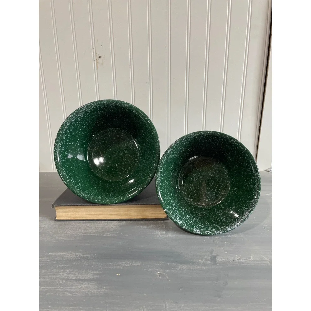 Green Speckleware Splatter Nesting Mixing Bowls Set of‎ 2 Farmhouse Rustic